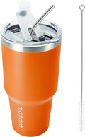 BJPKPK Insulated Tumbler with Clear Flip Lid and Straw, Reusable Stainless Steel Insulated Travel Cup,Orange,30oz by BJPKPK