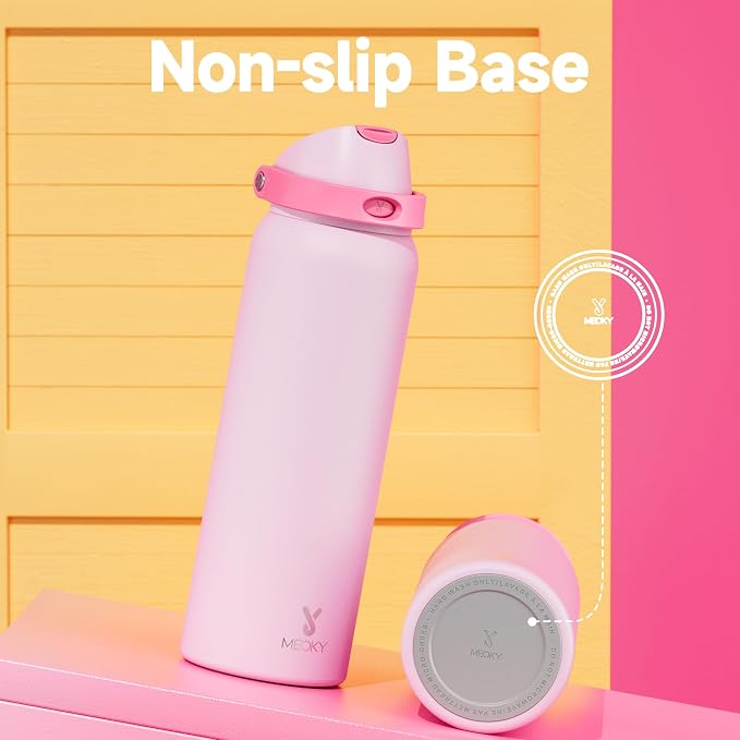 40 oz Insulated Water Bottle for Sports: Meoky Stainless Steel Water Bottle with 2-in-1 Straw and Spout Lid - Leak Proof, Cold for 24 Hours, Protective Silicone Base, BPA-Free for Women Gym, Blush - Image 8