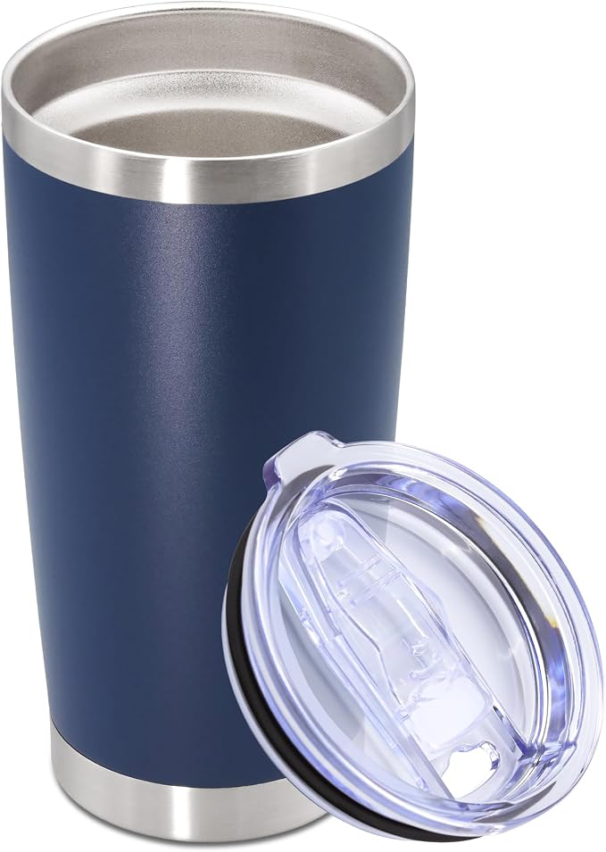 20oz Tumbler Stainless Steel Tumbler Cup with Lid Vacuum Insulated Double Wall Travel Mug, Durable Powder Coated Travel Coffee Tumbler Mug for Hot & Cold Drinks, Navy,1 Pack by AUWBON