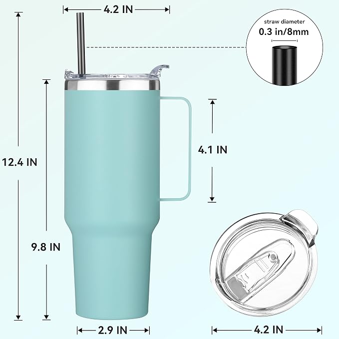 HASLE OUTFITTERS 40 oz Stainless Steel Tumbler with Handle, Vacuum Insulated Tumblers Bulk, Reusable Double Wall Travel Coffee Mug, Durable Powder Coated Water Bottles(Mint Green, 4) - Image 3