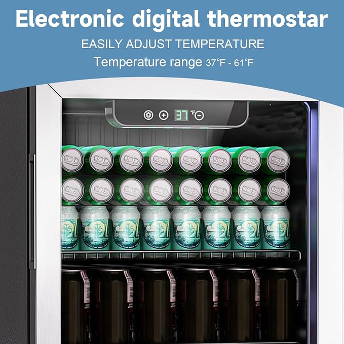 DOGHLY 105 Cans/3.0 Cu.Ft Beverage Refrigerator Glass Door Mini Fridge | Fast Cooling Mini Cooler with Adjustable Shelves for Soda, Beer, Wine, Low Noise Beverage Fridge for Home, Office,and Dorm - Image 4