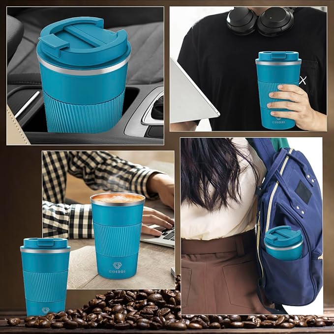 CS COSDDI Stainless Steel Travel Mug 12oz - Vacuum Insulated Coffee Travel Mug Spill Proof with Leakproof Lid - Double Walled Reusable Tumbler Cups for Keep Hot/Ice Coffee,Tea and Beer(Aquamarine) - Image 7
