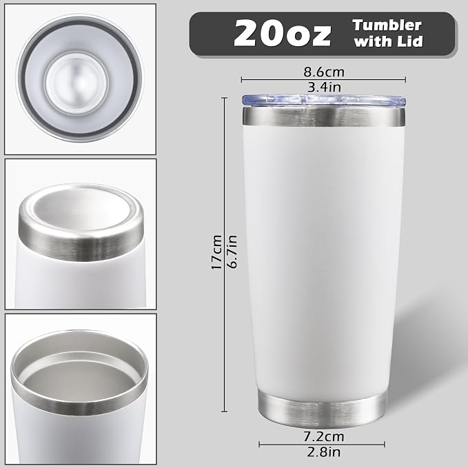 AIANJI 20oz Tumbler Bulk Stainless Steel Tumblers with Lid Vacuum Insulated Double Wall Travel Coffee Mug Powder Coated Tumbler Cup for Hot and Cold Drinks(White, 1 pack) - Image 5