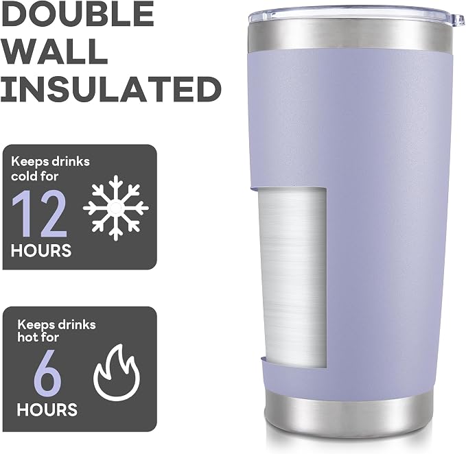 20 oz Tumbler with Lid Stainless Steel Insulated Tumblers Bulk Double Wall Vacuum Cups Powder Coated Travel Mug Keep Drinks Cold and Hot, Cosmic Lilac, 4 Pack - Image 3