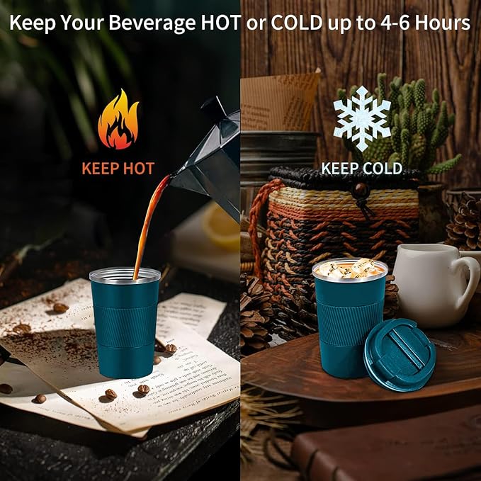YINBAOGE Insulated Travel Coffee Mug, Spill & Leak Proof, Portable To Go Camping Stainless Steel Coffee Tumbler, Reusable Thermal Coffee Cup with Lid for Hot & Cold Drinks (Blue, 12 OZ) - Image 6