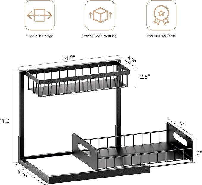 VUSIGN Under Sink Organizers Storage, 2 Tier Under Cabinet Organizer Shelf - Image 2