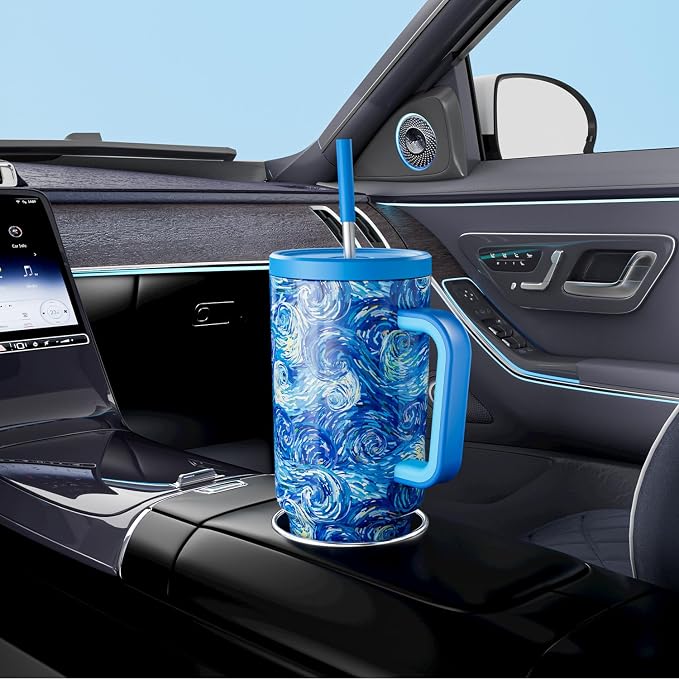 Meoky Tumbler with Handle and Straw for Women: 40 oz Stainless Steel Insulated Tumbler with Lid and Straw 100% Leakproof for Car Cup Holders - Travelers Commuters Workers, Van Gogh - Image 5