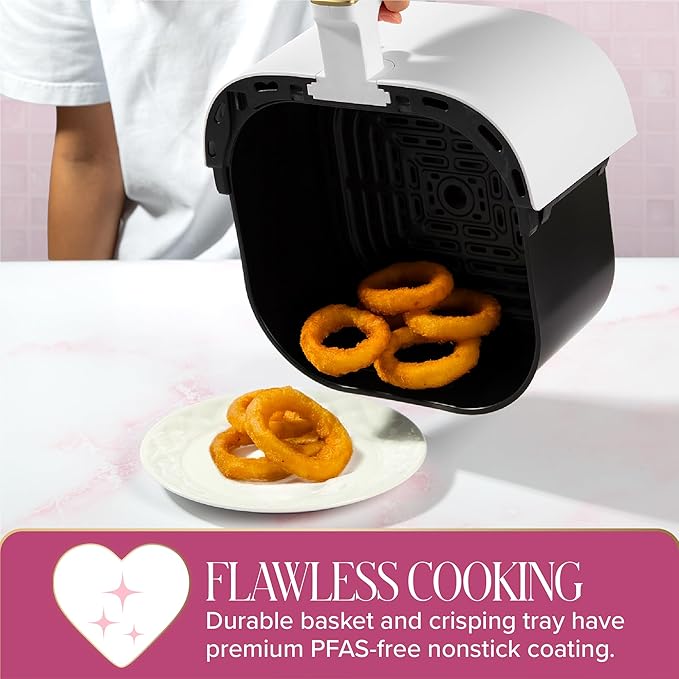 Paris Hilton 6-Quart Air Fryer, Nonstick Basket Made Without PFAS, Touchscreen, 8-in-1 (Fry, Roast, Broil, Bake, Reheat, Keep Warm, Pizza, Dehydrate), Dishwasher Safe Basket and Crisping Tray, White - Image 4