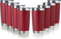 DOMICARE 20oz Stainless Steel Tumbler Bulk with Lid, Double Wall Vacuum Insulated Travel Mug, Powder Coated Coffee Cup, Powder Red, 8 Pack by VisittheDOMICARE