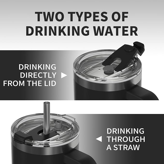 20 oz Tumbler with Handle,Tumbler with Lid and Straw,Double Wall Insulated Cup Stainless Steel Travel Mug(Cold for 34 Hours),Water Bottle for Iced Tea,Coffee,Cold Beverages(Black) - Image 4