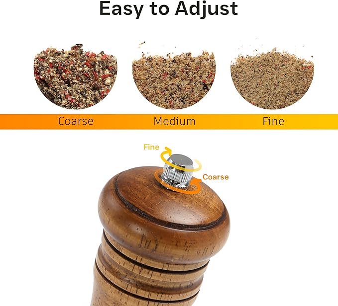 Wooden Salt and Pepper Grinder Set, Premium Oak Wood Salt Grinders Shakers - Image 6
