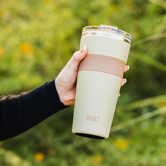 BUILT 24oz Shasta Double Wall Vacuum Insulated Stainless Steel Tumbler with Easy to Clean Flip to Open Lid, Oat - Image 2