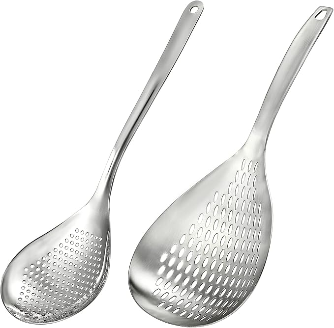 2 Pack Skimmer Slotted Spoon, 13.6 Inch Large Stainless Steel Skimmer Ladle by Suwimut