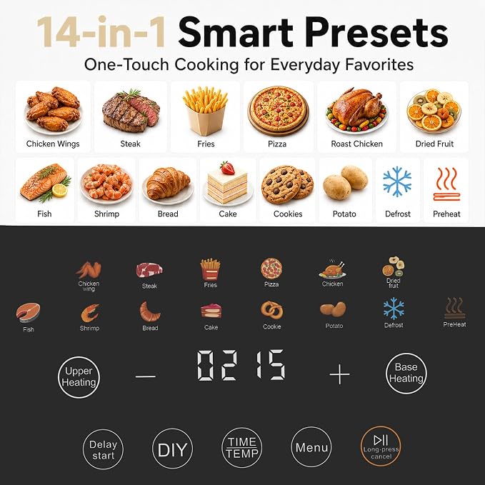 Fullwill 6Qt Air Fryer with Window, Dual Heating, 14-in-1/12 Presets (Wings, Steak, Fries, Pizza), 392°F, 1700W, Nonstick & Dishwasher-Safe Basket, PFOA-Free, Oil-Free Fast Cooking - Image 3