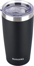 SUNWILL Travel Coffee Tumbler 20 oz, Insulated Mug with Lid, Stainless Steel Cup for Outdoor, Powder Coated Black by SUNWILL