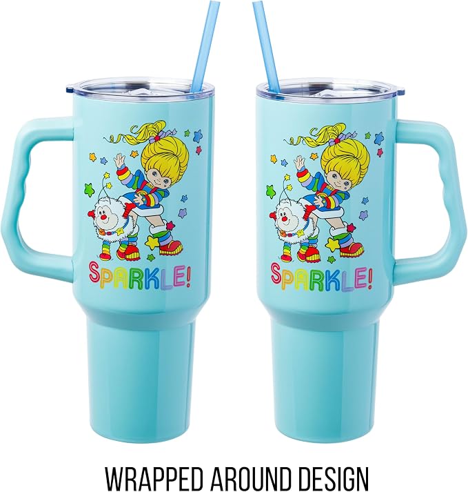 Silver Buffalo Rainbow Brite and Twink Sparkle Stainless Steel Tumbler with Handle and Straw, Fits in Standard Cup Holder, 40 Ounces (Pack of 12) - Image 5