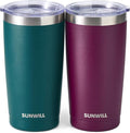 SUNWILL Travel Coffee Mug with Lid, 20 oz Tumbler Set of 2, Insulated Stainless Steel Cup for Drinks， Water, Tea, Powder Coated Forest Green & Plum by SUNWILL