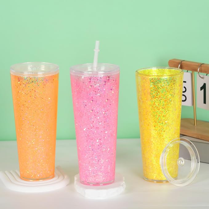 8 Pack 24Oz Snow Globe Tumblers, Double Wall Acrylic Snowglobe Cup with Pre Drilled Hole, Lids, Straws and Plug, Reusable Clear Plastic Tumbler for Snow Globe Glitter DIY - Image 5