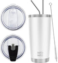 WETOWETO 20oz Tumbler with 2 lids and 2 straws, Stainless Steel Vacuum Insulated Water Coffee Tumbler Cup, Double Wall Powder Coated Spill-Proof Travel Mug Thermal Cup (White, 1 Pack) by Wetoweto