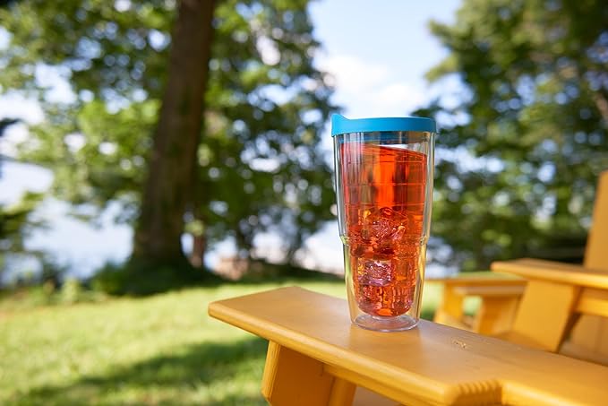 Tervis Clear & Colorful Lidded Made in USA Double Walled Insulated Tumbler Travel Cup Keeps Drinks Cold & Hot, 24oz, Pink Lid - Image 2