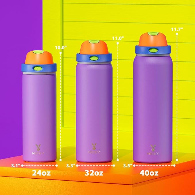 24 oz Insulated Water Bottle for Women: Meoky Stainless Steel Metal Water Bottle with 2-in-1 Straw and Spout Lid - Leak Proof, Cold for 24 Hours, Protective Silicone Base, BPA-Free for School, Violet - Image 3