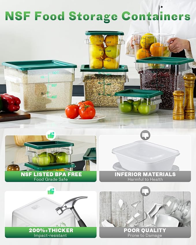 12QT NSF Food Storage Containers: 2 PCS Commercial Clear Square Food Storage - Image 4