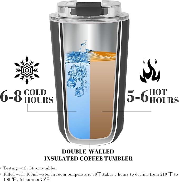 Puraville Insulated Tumblers with Lid, 14 oz Travel Coffee Mug Stainless Steel Vacuum Cup, Leak Proof Reusable Double Walled Coffee Tumbler for Iced and Hot Drinks, Black - Image 3