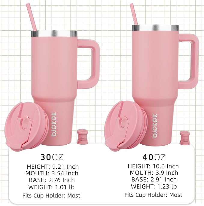 BJPKPK 30oz Stainless Steel Insulated Tumbler With Handle And Lid Straw Travel Coffee Mug Thermal Cup,Light Pink - Image 4