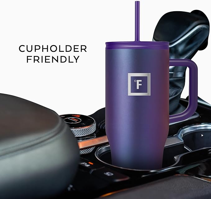 IRON °FLASK Co-Pilot Insulated Mug w/Straw & Flip Cap Lids - Cup Holder Bottle for Hot, Cold Drink - Leak-Proof - Water, Coffee Portable Travel Mug - Burgundy, 32 Oz - Image 6