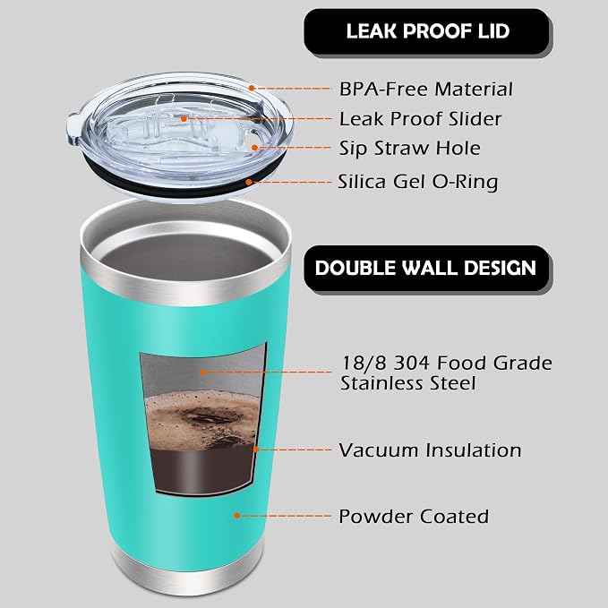 AIANJI 20oz Tumbler Bulk Stainless Steel Tumblers with Lid Vacuum Insulated Double Wall Travel Coffee Mug Powder Coated Tumbler Cup for Hot and Cold Drinks(Light Blue, 12 pack) - Image 3