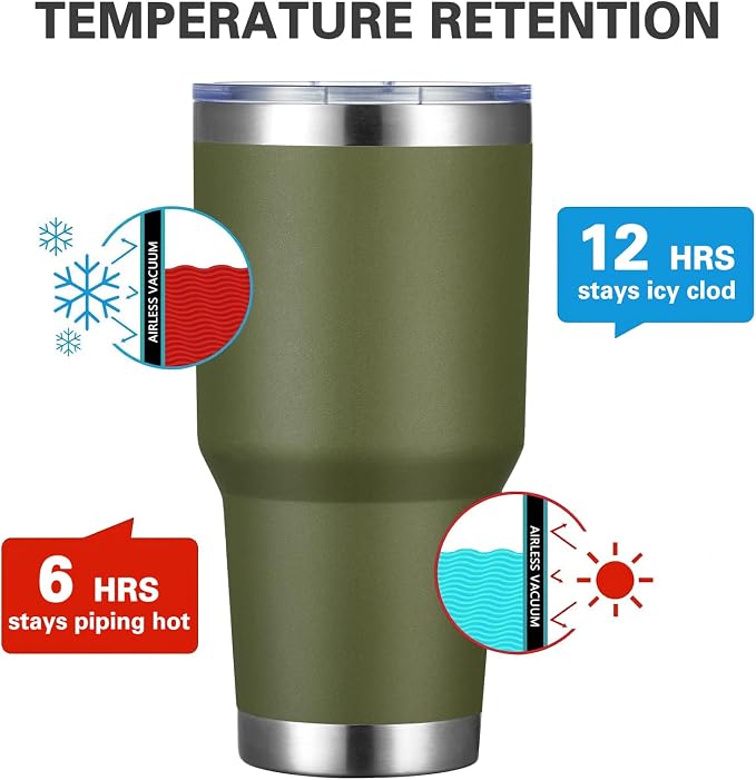 MEWAY 30oz Insulated Tumbler With Lids and Straws,Stainless Steel Double Vacuum Coffee Tumbler Cup, Brush, Durable Powder Coated Coffee Cup for Cold & Hot Drinks, Office, Travel(Army Green,8 PACK) - Image 2