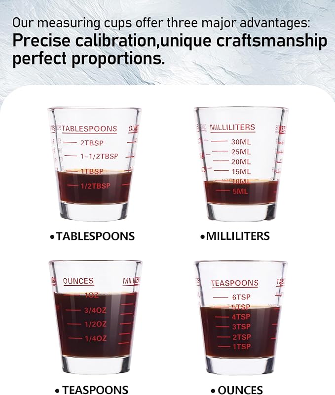 Shot Glasses Measuring Cup Set 2PACK Espresso Shot Glasses Liquid Heavy Glass - Image 3