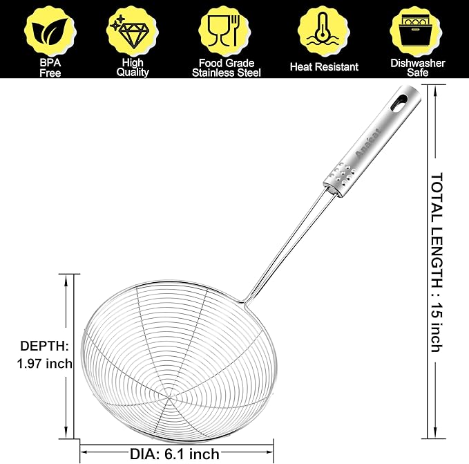 Anaeat 6.1" Stainless Steel Spider Skimmer, Professional Kitchen Pasta Strainer - Image 6