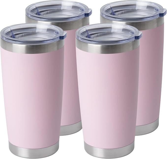 HASLE OUTFITTERS 20oz Stainless Steel Tumblers Bulk, Insulated Travel Cup with Lid, Double Wall Vacuum Coffee Mug for Cold & Hot Drinks 4 Pack, Light Pink by HASLEOUTFITTERS