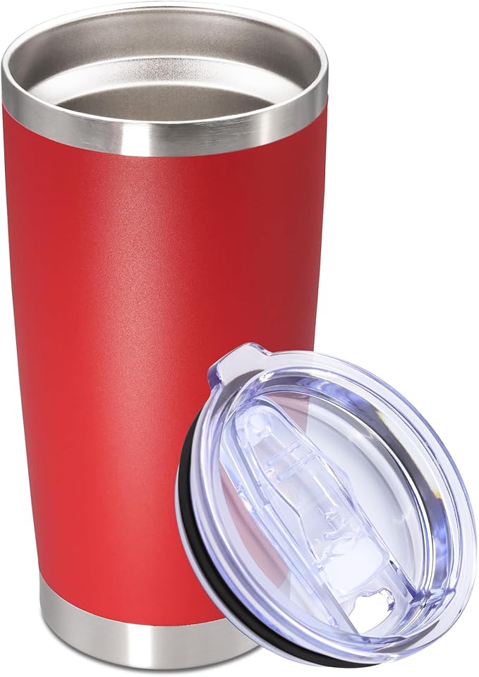 20oz Tumbler Stainless Steel Tumbler Cup with Lid Vacuum Insulated Double Wall Travel Mug, Durable Powder Coated Travel Coffee Tumbler Mug for Hot & Cold Drinks, Red,1 Pack by AUWBON