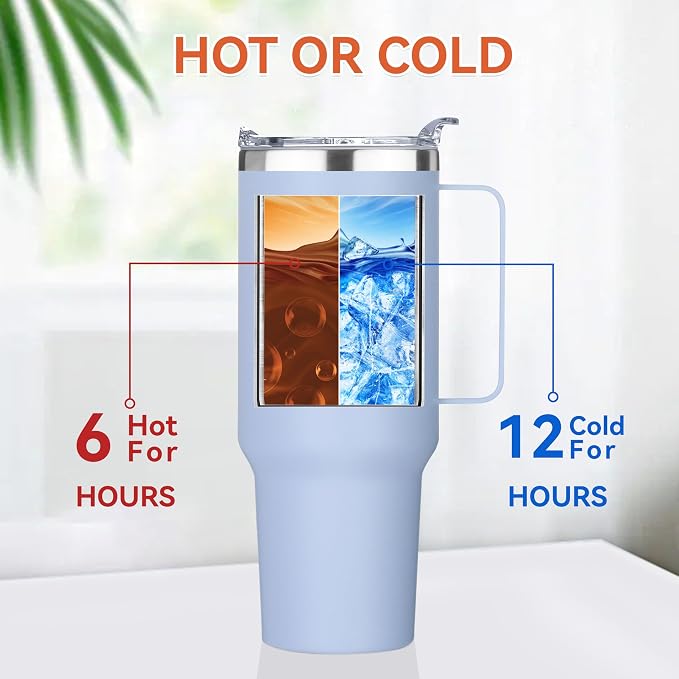 HASLE OUTFITTERS 40 oz Stainless Steel Tumbler with Handle, Vacuum Insulated Tumblers Bulk, Reusable Double Wall Travel Coffee Mug, Durable Powder Coated Water Bottle(Blue, 4) - Image 2