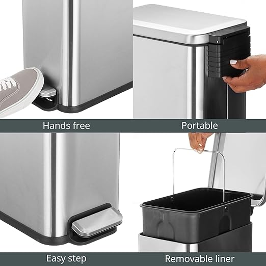 mDesign Slim Metal Rectangle 7.9 Gallon Trash Can - Image 5