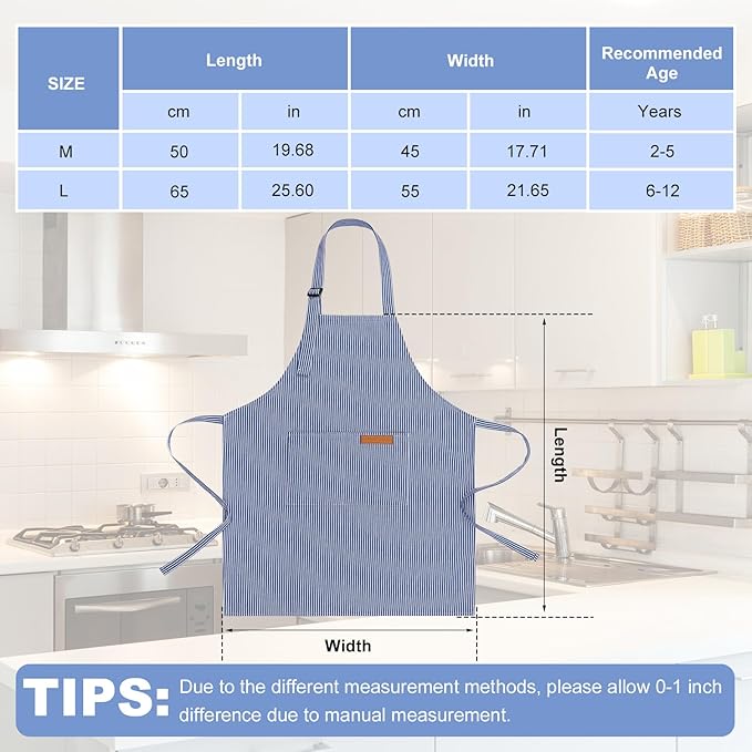 2 Pack Stripes Kids Apron, Kids Cooking Aprons - Image 2