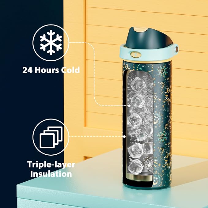 24 oz Insulated Water Bottle with Straw: Meoky Stainless Steel Metal Water Bottle with 2-in-1 Lid - Leak Proof, Cold for 24 Hours, Protective Silicone Base, BPA-Free for Sports Travel Car, Tarot - Image 3