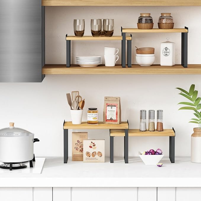 Goozii Cabinet Shelf Organizer Set of 4, Kitchen Counter Shelf Riser - Image 3