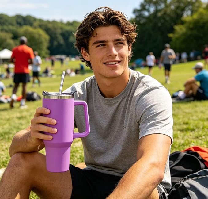 SYACOT 40 oz Tumbler with Handle and Straw Stainless Steel Insulated Tumbler Leak Proof Lid and Straw Lid Reusable Travel Mug Coffee Mug Cup Dishwasher Safe Keep Drinks Cold and Hot (Lilac) - Image 6
