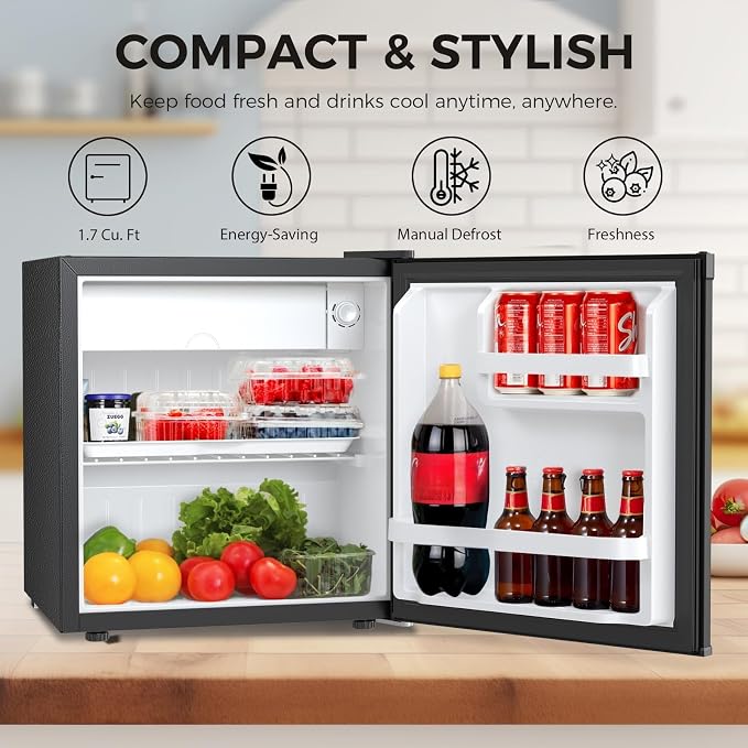 Antarctic Star 1.6 Cu. Ft Mini Fridge with Freezer,Small Compact Refrigerator with Single Reversible Door, Removable Shelves, 7 Adjustable Thermostat, for Dorm/Bedroom/Office,Steel - Image 2