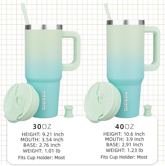 BJPKPK 40 oz Insulated Tumbler With Lid And Straw Stainless Steel Tumblers Cup With Handle For Women And Men,Mint - Image 4