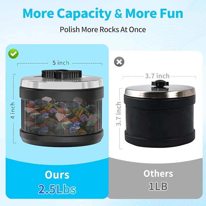 K1 Pro Professional Cutting-Edge Brushless Motor Advanced Rock Tumbler Polisher Kit, Large 2.5Lb Barrel with 3-Speed & 9-Day Timer, Includes All Accessories, Ideal Gift for Adults & Rock Collectors - Image 7