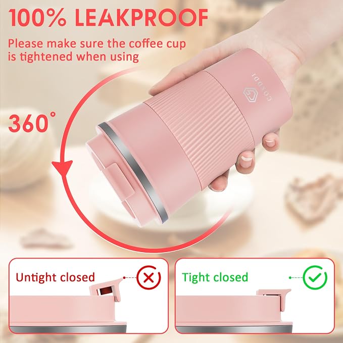CS COSDDI 12 oz Stainless Steel Vacuum Insulated Tumbler - Coffee Travel Mug Spill Proof with Lid - Coffee Cups for Keep Hot/Ice Coffee,Tea and Beer (3rd light pink) - Image 3