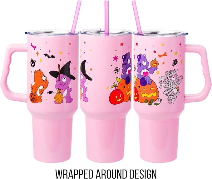 Silver Buffalo Care Bears Featuring Harmony Bear, Cheer, Share Bear, and Trick-or-Sweet Halloween Double Walled Stainless Steel Tumbler with Handle and Straw, Fits in Standard Cup Holder, 40 Ounces - Image 5