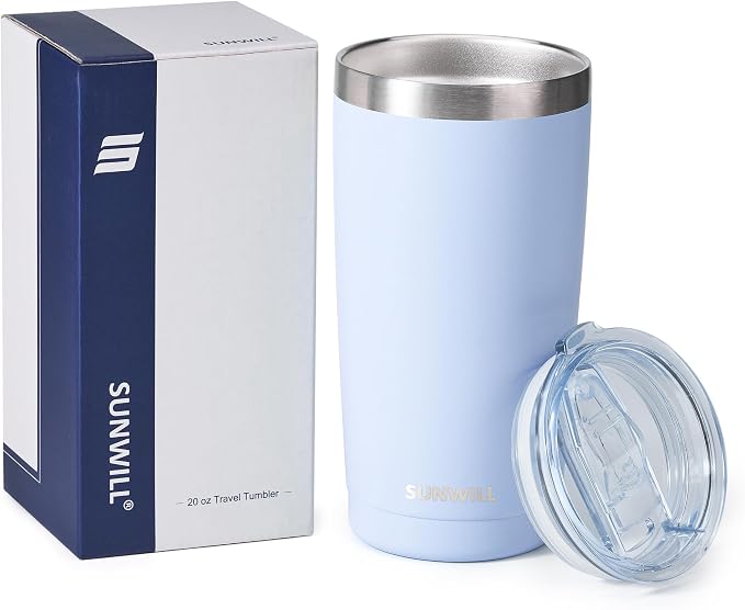 SUNWILL Travel Coffee Tumbler 20 oz, Insulated Mug with Lid, Stainless Steel Cup for Hot and Cold Drinks, Powder Coated Iceberg - Image 5