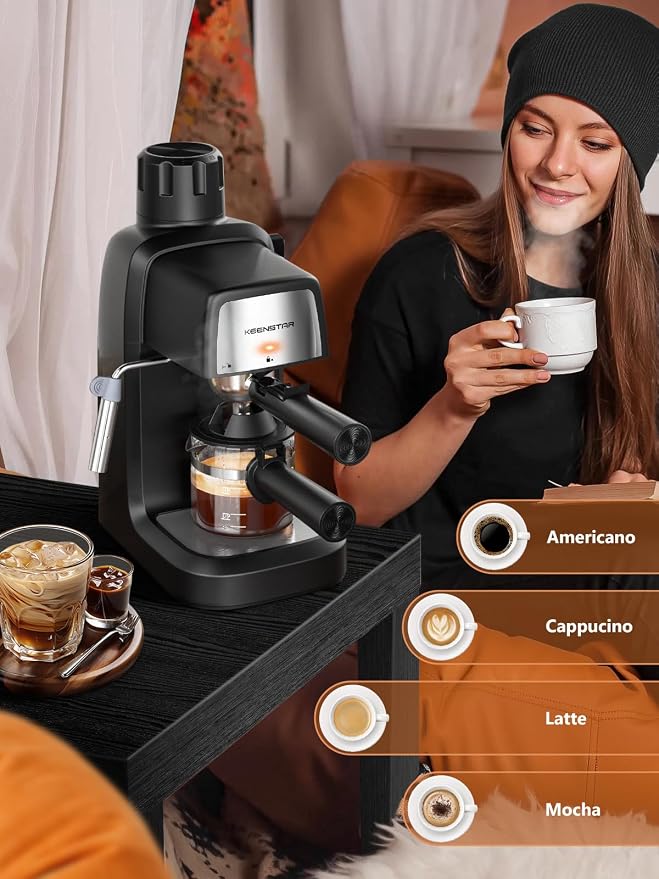 KEENSTAR 3.5Bar Espresso Machine 800W, Compact 4-Cup Espresso Maker Preheat - Image 7