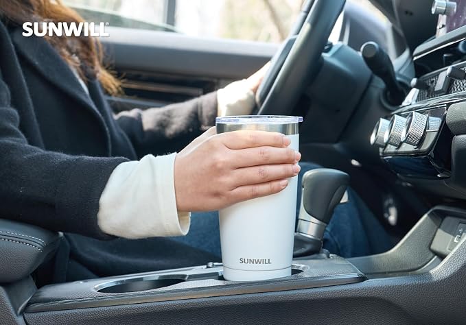 SUNWILL Travel Coffee Tumbler 20 oz, Insulated Mug with Lid, Stainless Steel Cup for Hot and Cold Drinks, Powder Coated White - Image 6