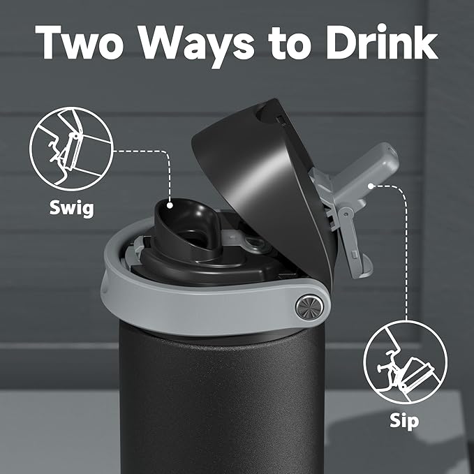 24 oz Insulated Water Bottle for Sports: Meoky Stainless Steel Water Bottle with 2-in-1 Straw and Spout Lid - Leak Proof, Cold for 24 Hours, Fits in Car Cup Holder, BPA-Free for Travel Gym, Night - Image 4